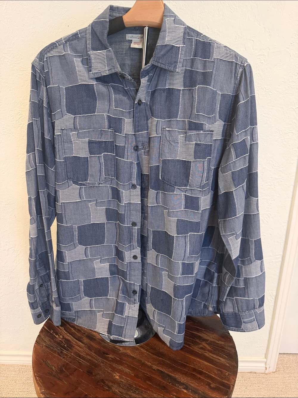 Carbon2Cobalt Men's Casual Blue Patterned Button-Down Shirt size Medium